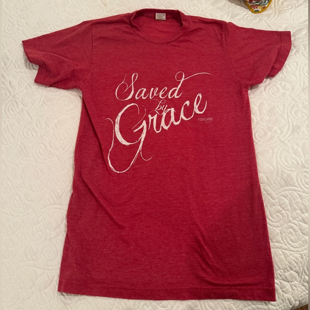 Rosie Jeans Tees Saved by Grace Red Short Sleeve Tshirt top small s